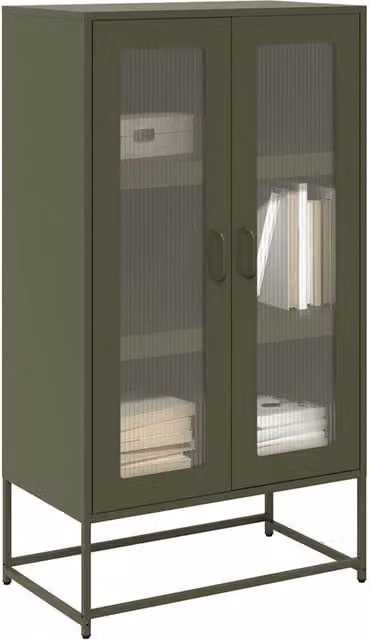 Berkfield Home Modern Highboard in Olive Green with Glass Doors, W/D/H: 68 x 39 x 123 cm
