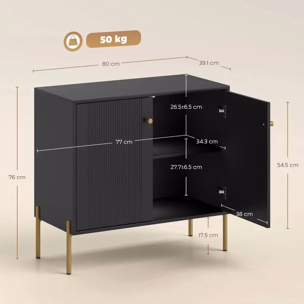 Nordara Black Fluted Sideboard with Gold Handles and Steel Legs – 2