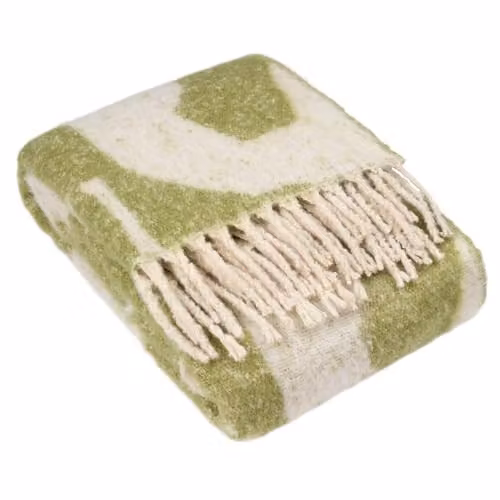 HOEM Meta Abstract Jacquard Faux Mohair Throw in Green, W: 130 cm, D: 180 cm