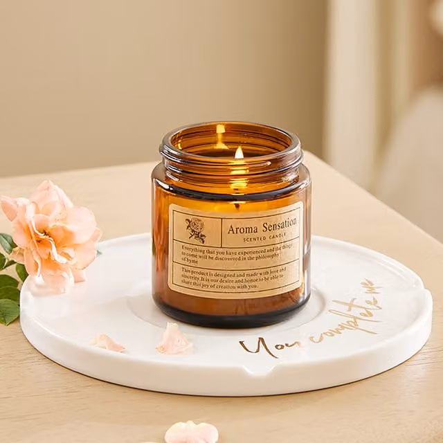 Livingandhome Set of 3 Brown Scented Soy Wax Tabletop Candles in Glass with Fruity, Floral and Woody Fragrances