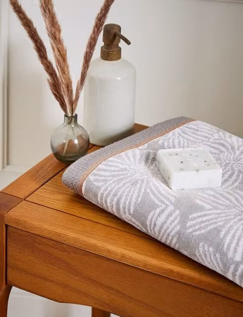 Bedeck of Belfast Zenda Pure Cotton Floral Towel in White and Grey
