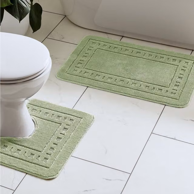Catherine Lansfield Armoni Bath Mat and Pedestal Mat Set, Green – 1