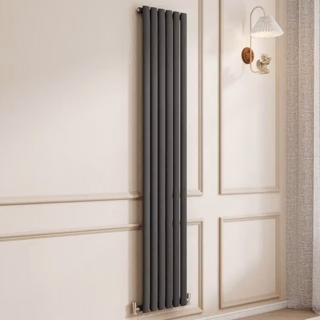 Banyetti Orva Anthracite Vertical Single Oval Column Radiator, Height: 180 cm, Width: 35.4 cm