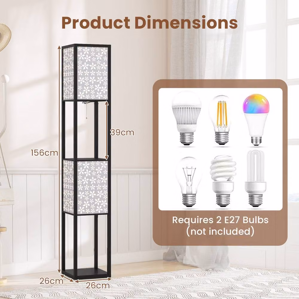 Costway 2-Light Modern Floor Lamp with Shelves in Brown – 2