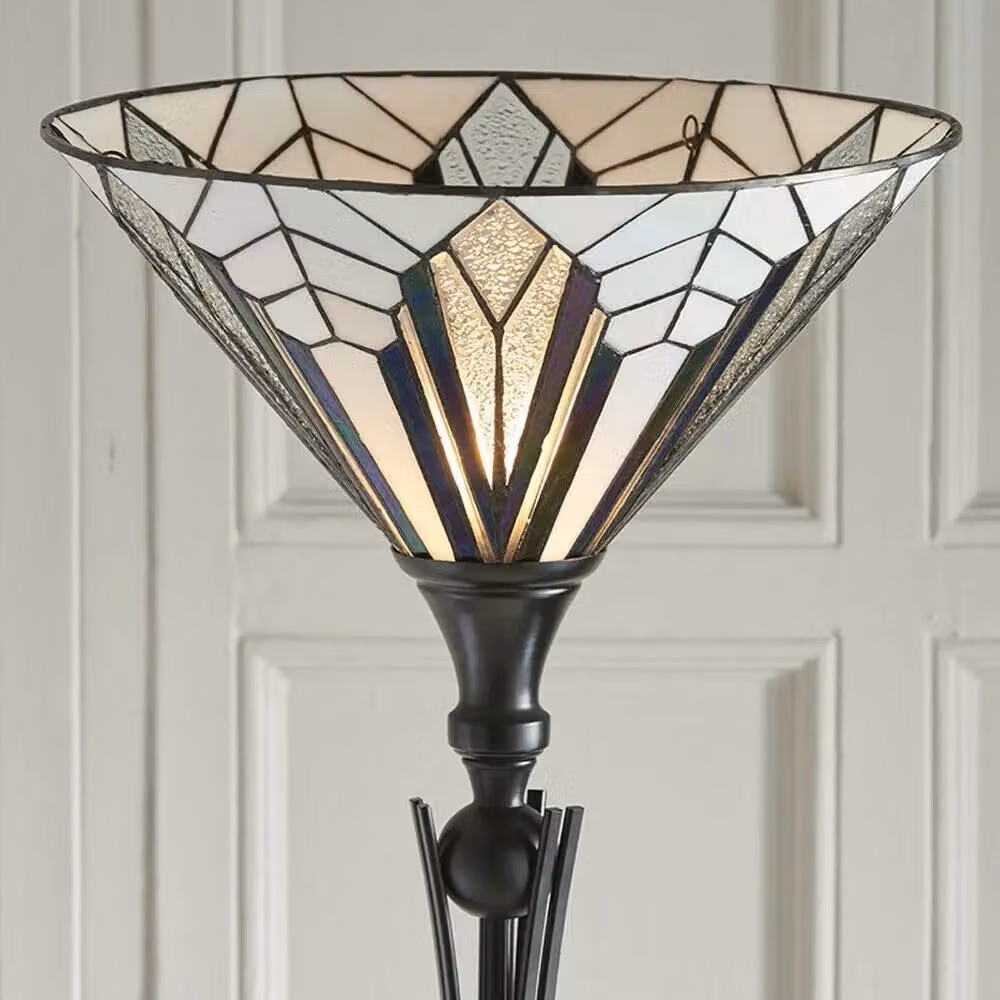 Loops Tiffany Floor Lamp with Multicolour Stained Glass Shade and Black Stem, Height: 175.5 cm – 2