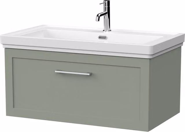 Balterley Stonnall 1 Drawer Vanity Unit and 1TH Fireclay Basin in Reed Green, Width: 80 cm – 1