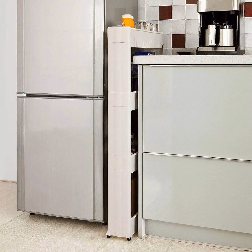 KORVIXA 4 Tier Slim Slide Out Freestanding Kitchen and Bathroom Storage Unit in White – 2