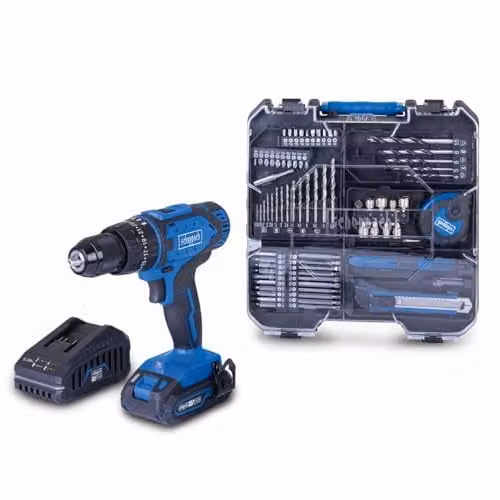 Scheppach C-DTB74/1-X IXES 20V Cordless Drill Starter Kit with 74-Piece Set and 2.0Ah Battery, Blue