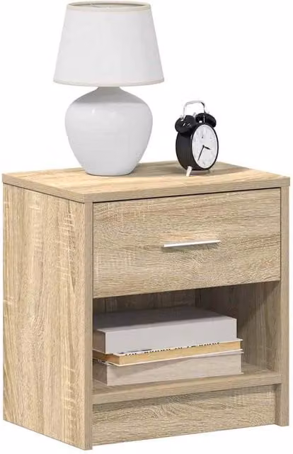 Berkfield Home Set of 2 Durable Bedside Cabinets with Drawer in Light Oak, W/D/H: 39 x 28 x 41 cm