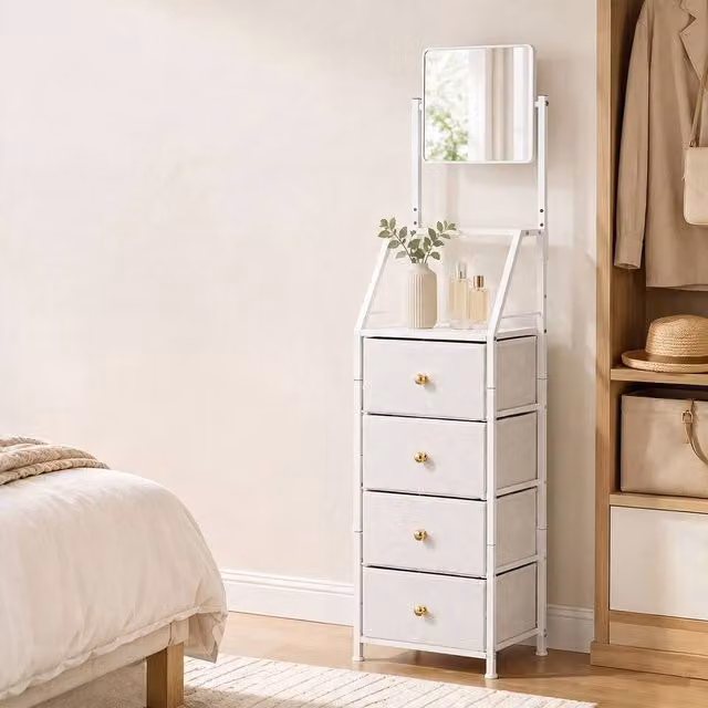 Levede Modern White Freestanding Mirror Dressing Table with Chest of Drawers – 1