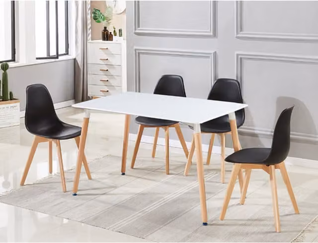 Life Interiors Rico Halo Dining Set with Rectangular Table and 4 Black Chairs