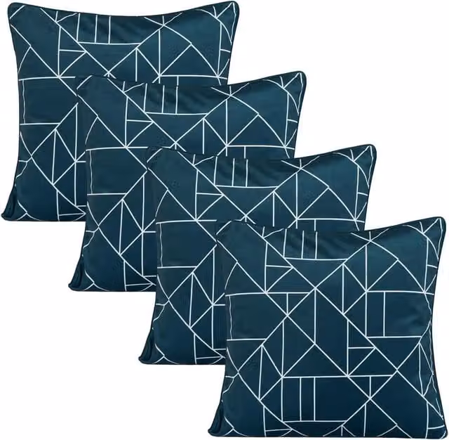 OHS Mason Geo Matte Velvet Cushion Covers, Pack of 4, Petrol and White