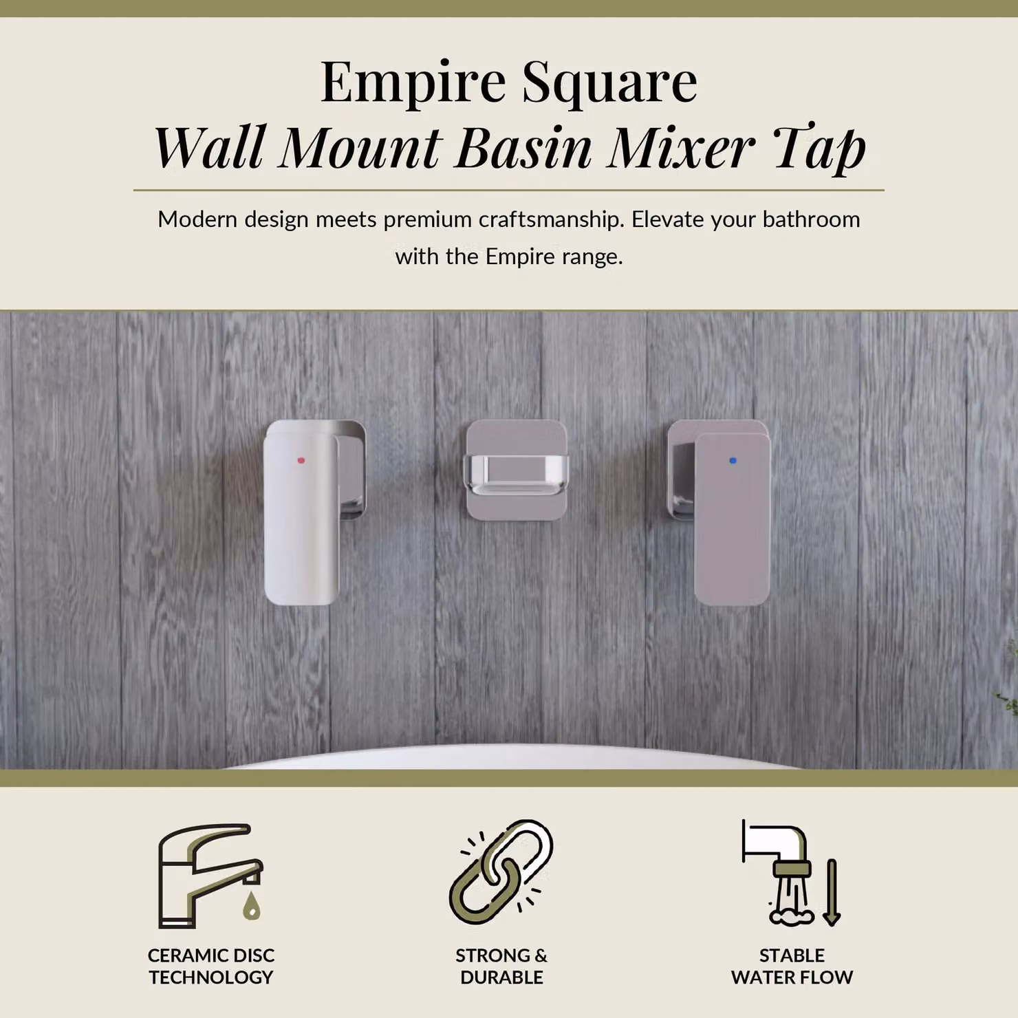 Balterley Square Wall Mounted Three Hole Basin Mixer Tap in Chrome Silver – 2