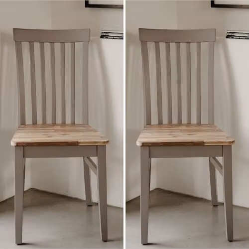 Statement Furniture Florence Highback Dining Chairs with Acacia Wood Seat, Set of 2, Grey, W45 x D53 x H94 cm – 4