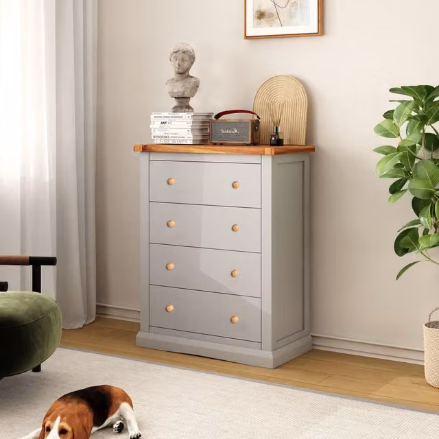 Cabinet Bits Loreo 4 Drawer Chest of Drawers in Grey with Wood Knobs – 1