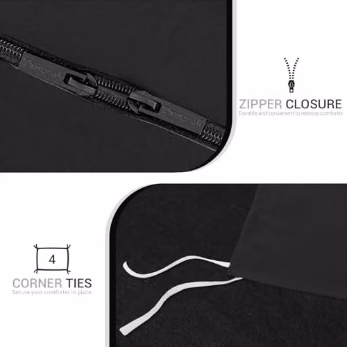 Pamposh King Size Reversible Microfibre Duvet Cover Set in Black with Pillowcases – 3