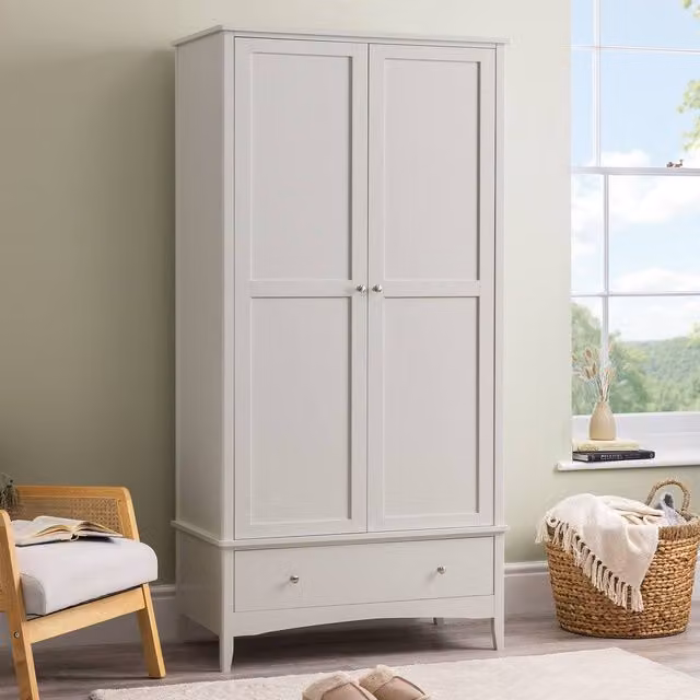 Christow Double Wardrobe with Drawer and Soft-Close Doors in Natural and White, H 185 x W 94.5 x D 50 cm – 1