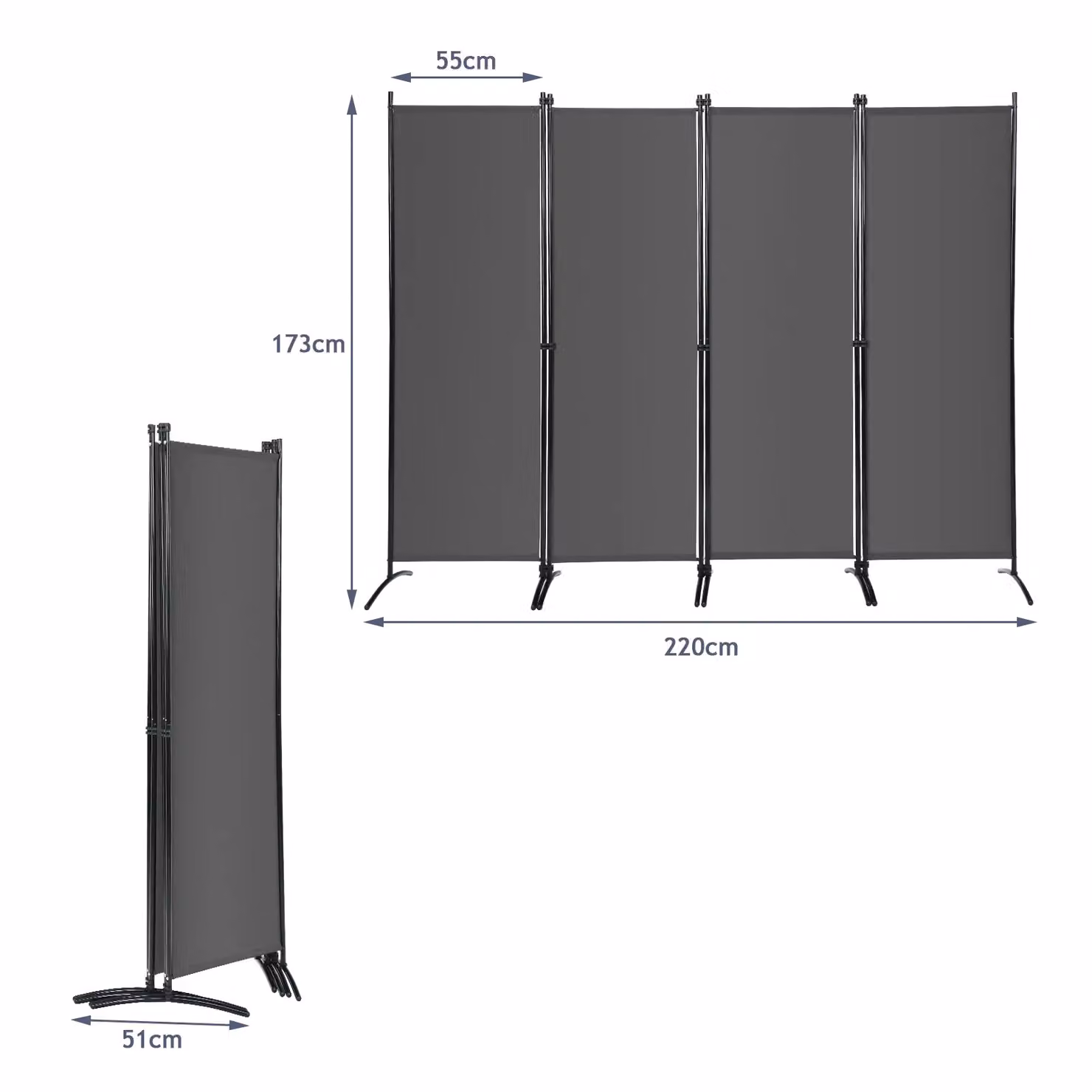 Costway 4-Panel Freestanding Folding Room Divider Privacy Screen in Grey, Height: 173 cm – 2