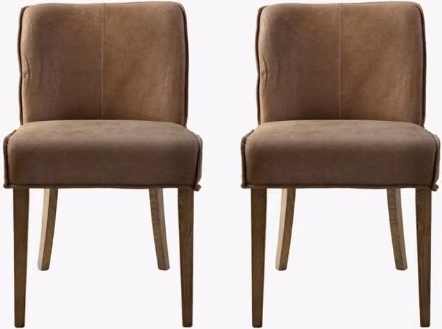 Perch & Parrow Ewan Modern Brown Leather Dining Chairs, Pack of 2