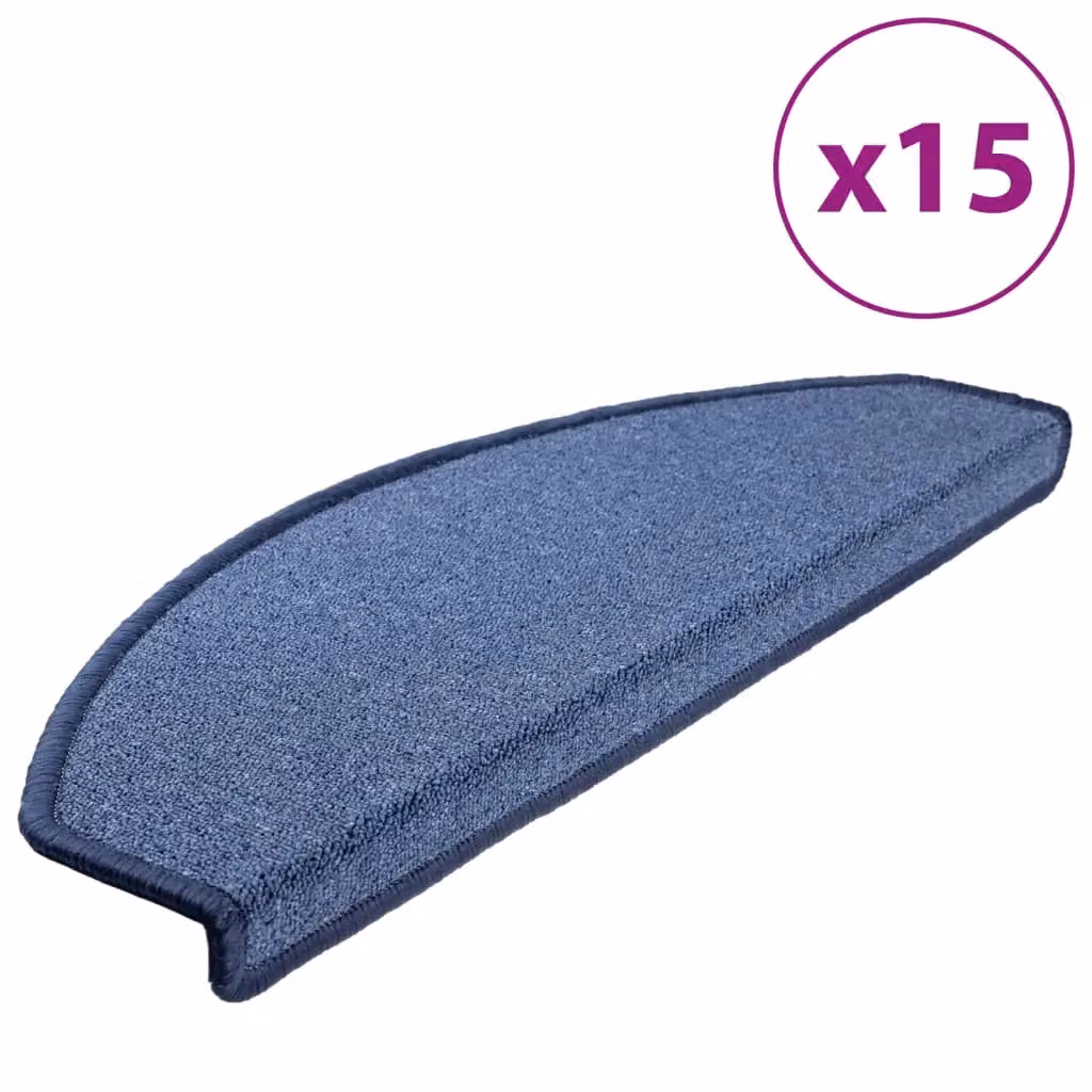 Berkfield Home Non-Slip Carpet Stair Treads, 15 Pieces, Blue, W: 65 cm, D: 24 cm, H: 4 cm – 2