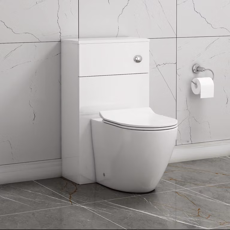 Royal Bathrooms Gloss White 500mm Wall Mounted WC Toilet Unit with Elva Rimless Ceramic Pan, Soft Close Seat and Cistern