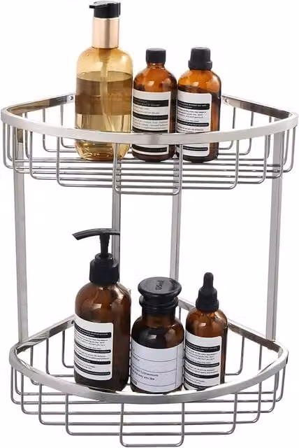 EONLION 2 Tier Stainless Steel Wall Mounted Corner Shower Rack in Silver