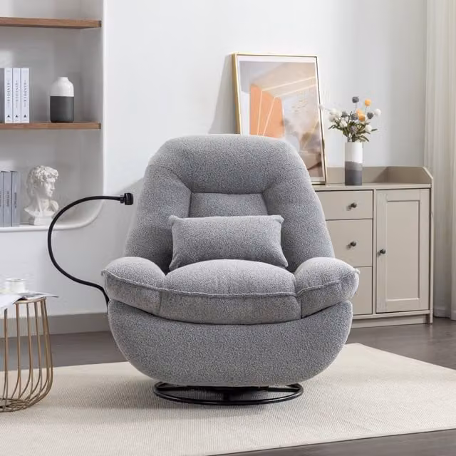 Artemis Home Fallon Boucle Fabric Swivel Recliner Chair with Armrests in Grey/Silver