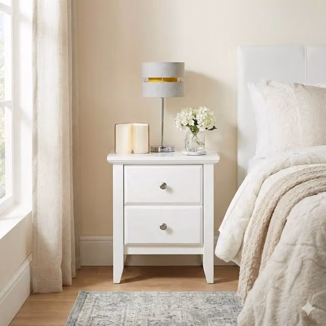 Amani Modern Matt White 2 Drawer Wood Nightstand