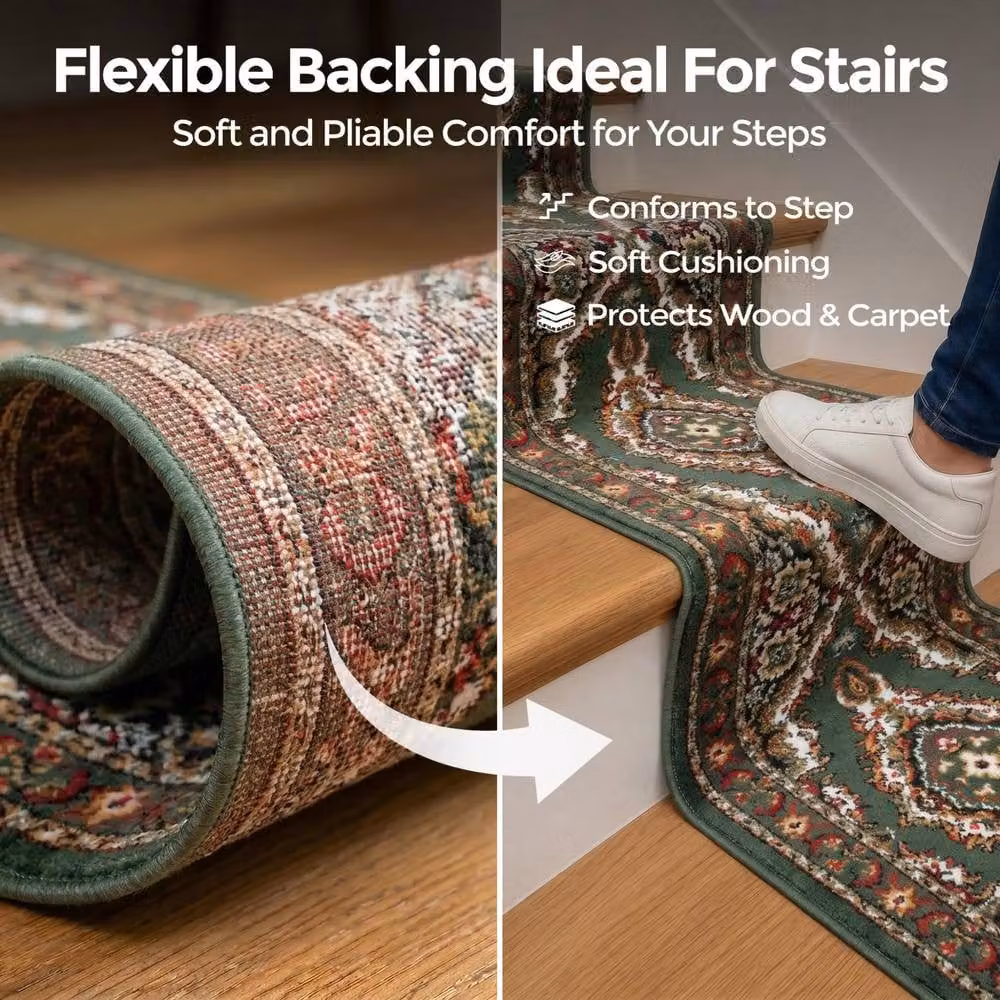 Bravich LTD Texas Medallion Traditional Non-Slip Low Pile Hallway Runner Rug in Green, W: 60 cm, L: 720 cm – 4