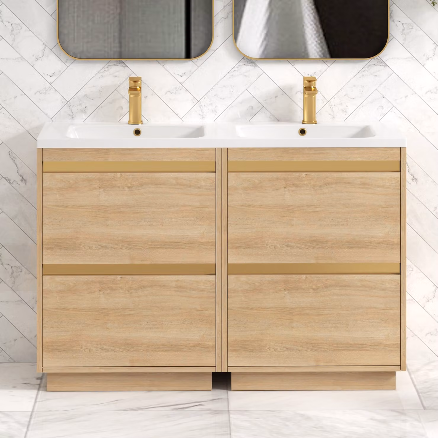 Royal Bathrooms Orion 1200mm Natural Oak 4 Drawer Floor Standing Vanity Unit with Ceramic Basin and Accent Trim