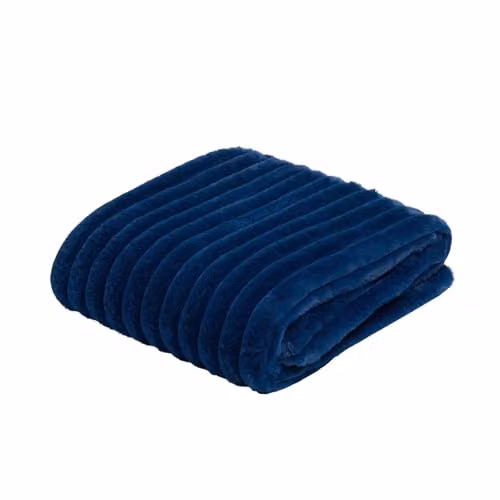 OHS Ribbed Faux Fur Fleece Throw Blanket, Navy Blue, W/D/H: 125 x 150 cm