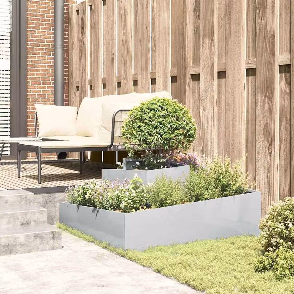 Berkfield Home Galvanised Metal Planter Tub in Silver – 3