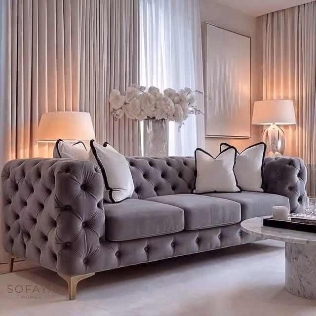 Sofaya Monaco 3 Seater Chesterfield Sofa in Grey Velvet – 1