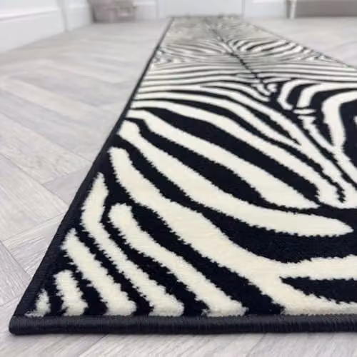 runrug Zebra Print Hallway Runner Rug in Black, W: 60 cm, L: 300 cm – 6