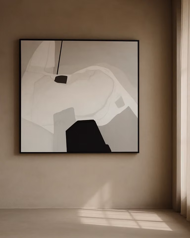 Tommy Franks Contour Oil Canvas Abstract Painting in Black and Grey, W/H: 165 x 180 cm