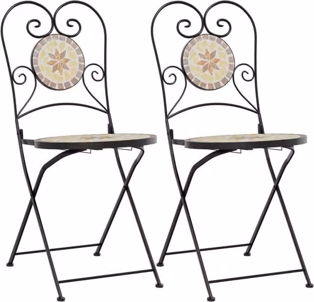 Berkfield Home Set of 2 Foldable Bistro Chairs in Terracotta and White Ceramic and Metal with Geometric Design – 1