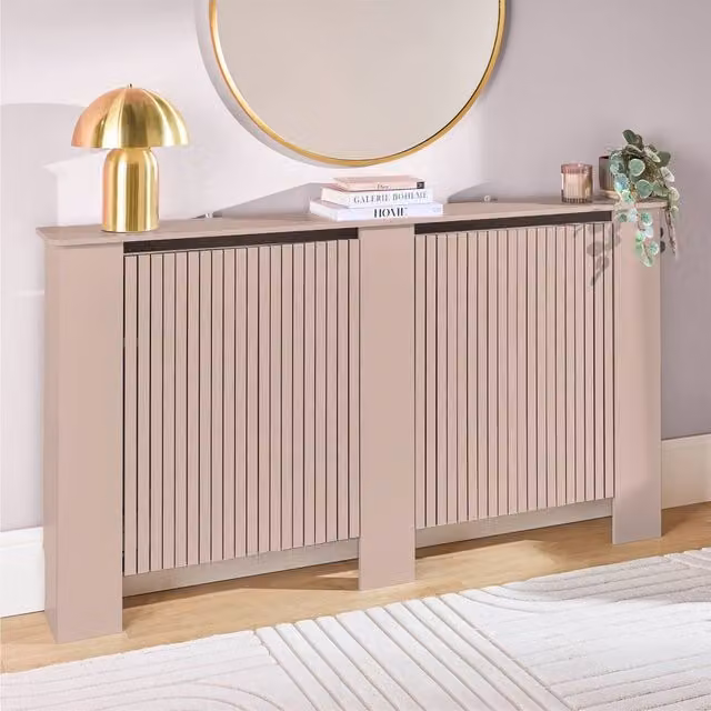 OHS Ribbed Large Radiator Cover in Natural Sand Engineered Wood W/D/H: 150 x 19 x 82 cm