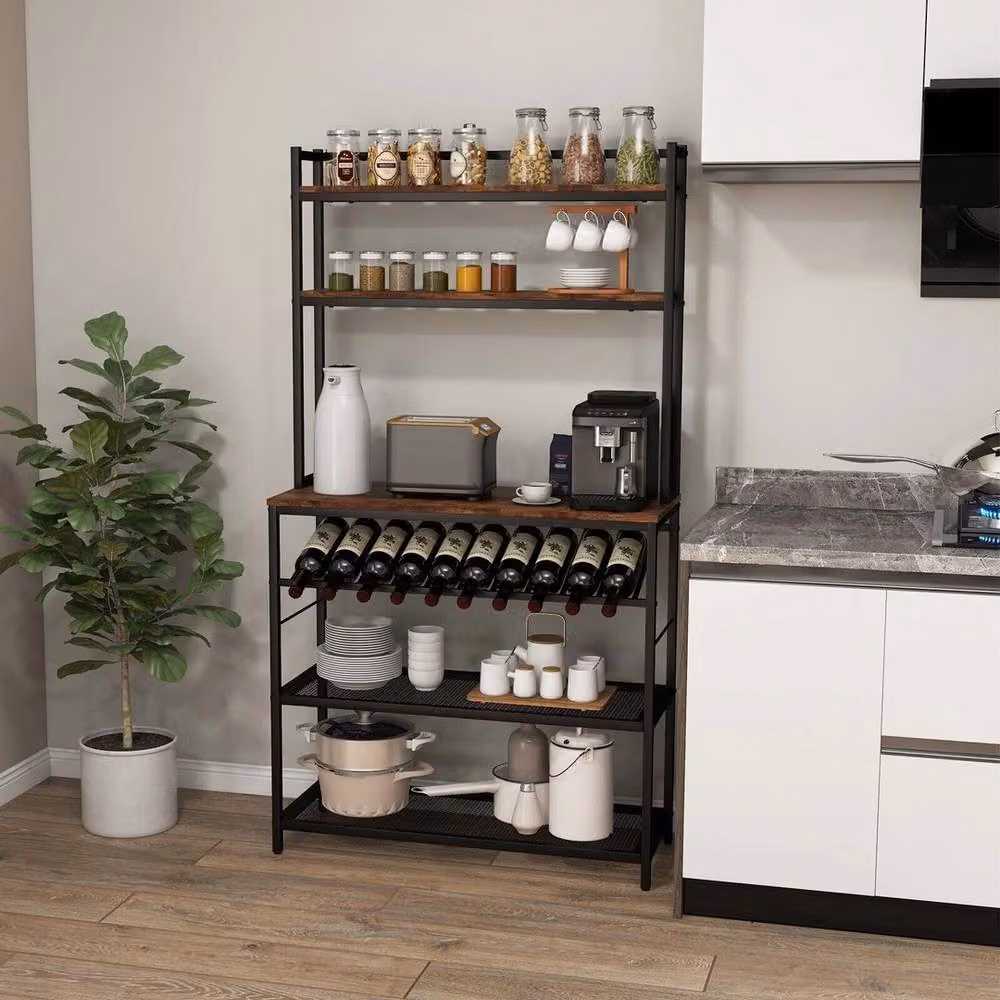 VOGREX 6-Tier Industrial Freestanding Metal Kitchen Baker Rack in Brown – 4