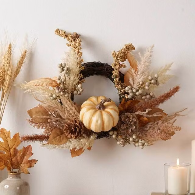 Garden Greatness Autumn Pumpkin Mini Wreath in Orange, Beige and Multicolour