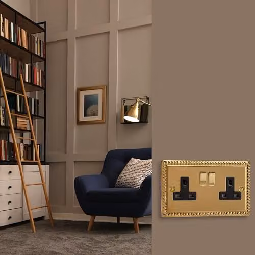 Varilight Georgian Brass 2-Gang 13 Amp Double Switched Flush Socket – 2
