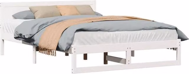 Berkfield Home Elegant Bed Frame in White Solid Pine Wood, W/D/H: 140 x 200 cm
