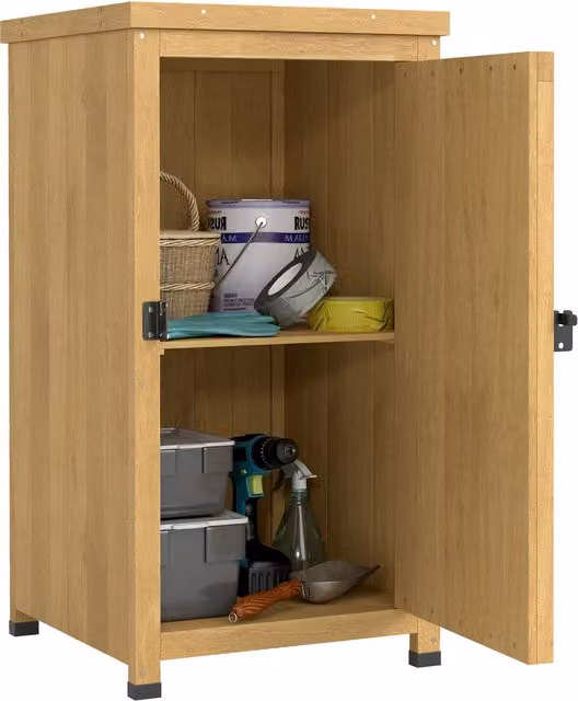 Outsunny Freestanding Outdoor Storage Cabinet with Metal Top and Hinged Doors in Brown