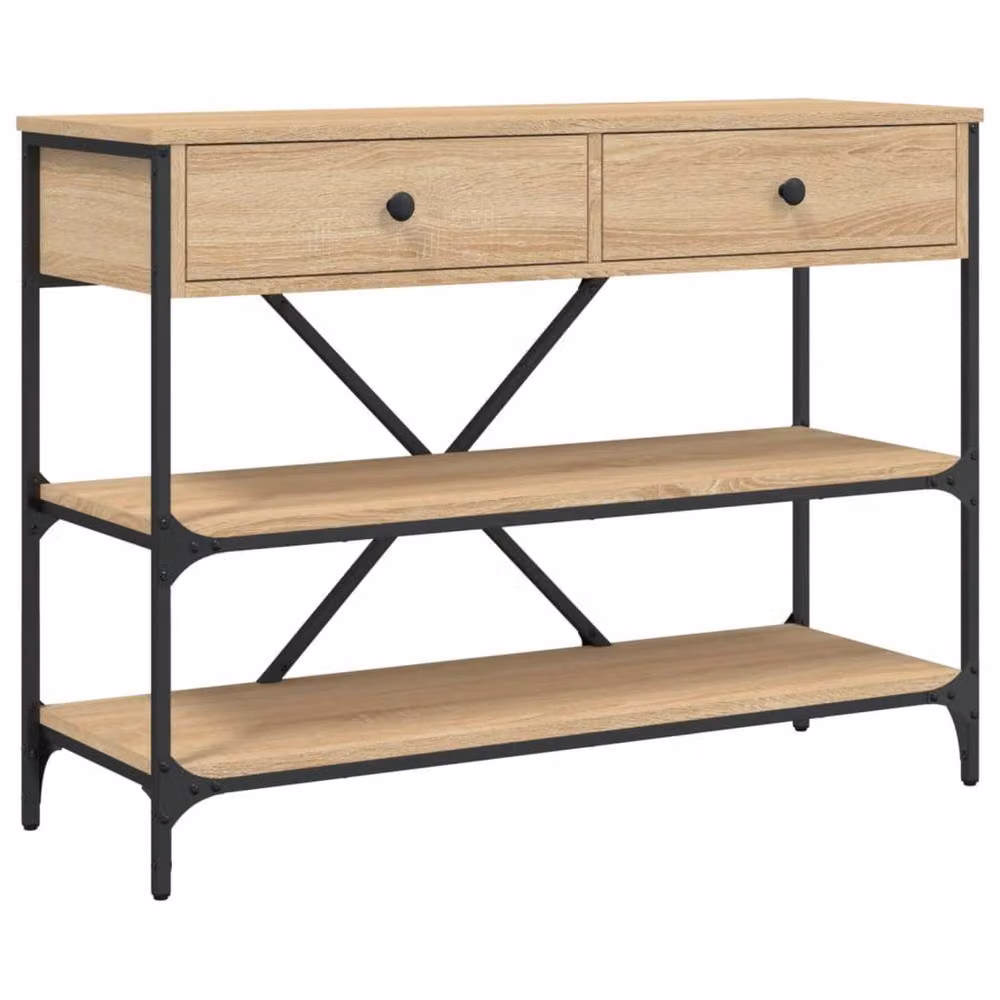 Berkfield Home Classic Console Table with Drawers and Shelves in Sonoma Oak Light Brown, W/D/H: 100 x 34.5 x 75 cm – 3