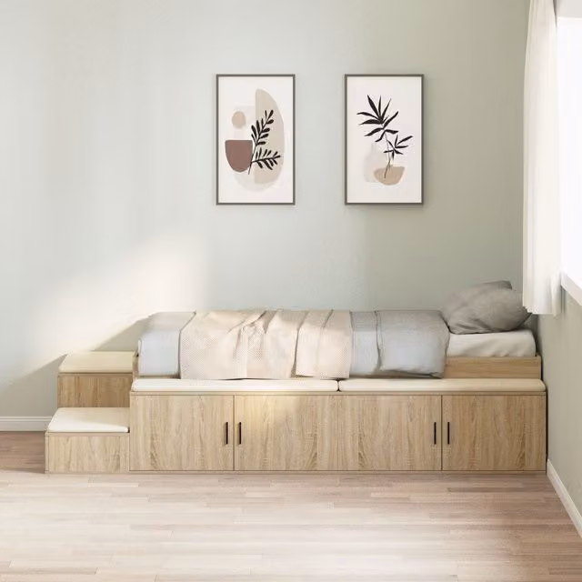Berkfield Home Sonoma Oak Storage Bed Frame with Drawers, Beige, W/D/H: 80 x 200 cm