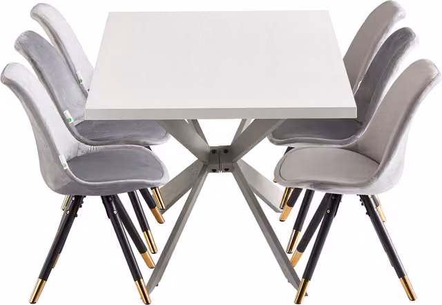 Life Interiors Sofia Duke LUX Dining Set with Rectangular Table and 6 Modern Grey and Gold Chairs