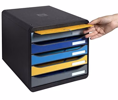 Exacompta BIG-BOX PLUS Pedestal with 5 Open Drawers for A4+ Documents, Multicolour, W/D/H: 27.8 x 34.7 x 27.1 cm – 4