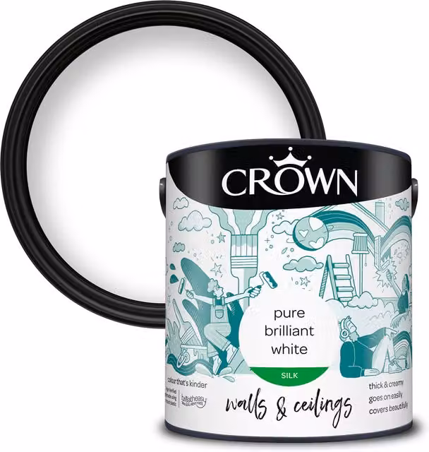 Crown Walls and Ceilings Silk Emulsion in White, 2.5l