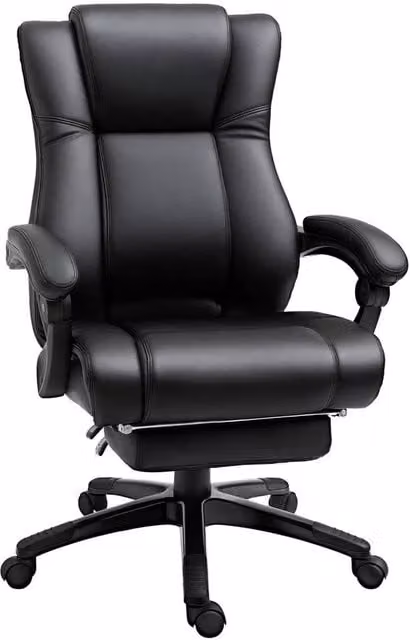 EONLION Black Synthetic Leather Executive Home Office Chair with Footrest and Headrest