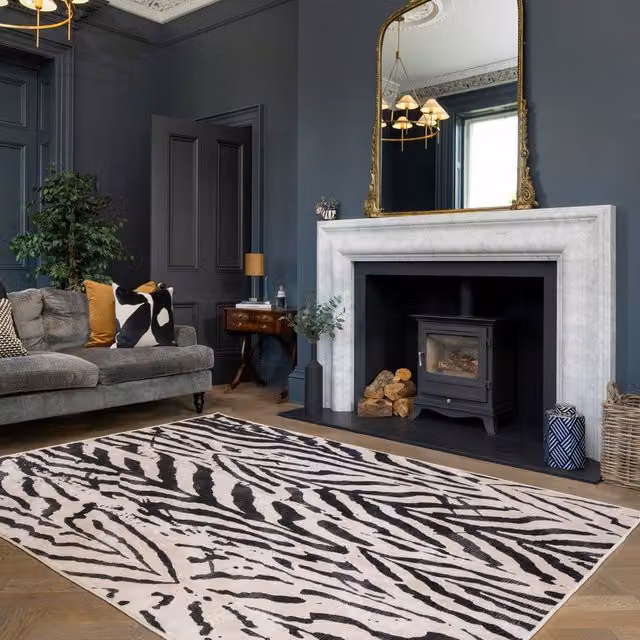 Kukoon Black and White Zebra Print Washable Rug, W/D/H: 60 x 240 cm