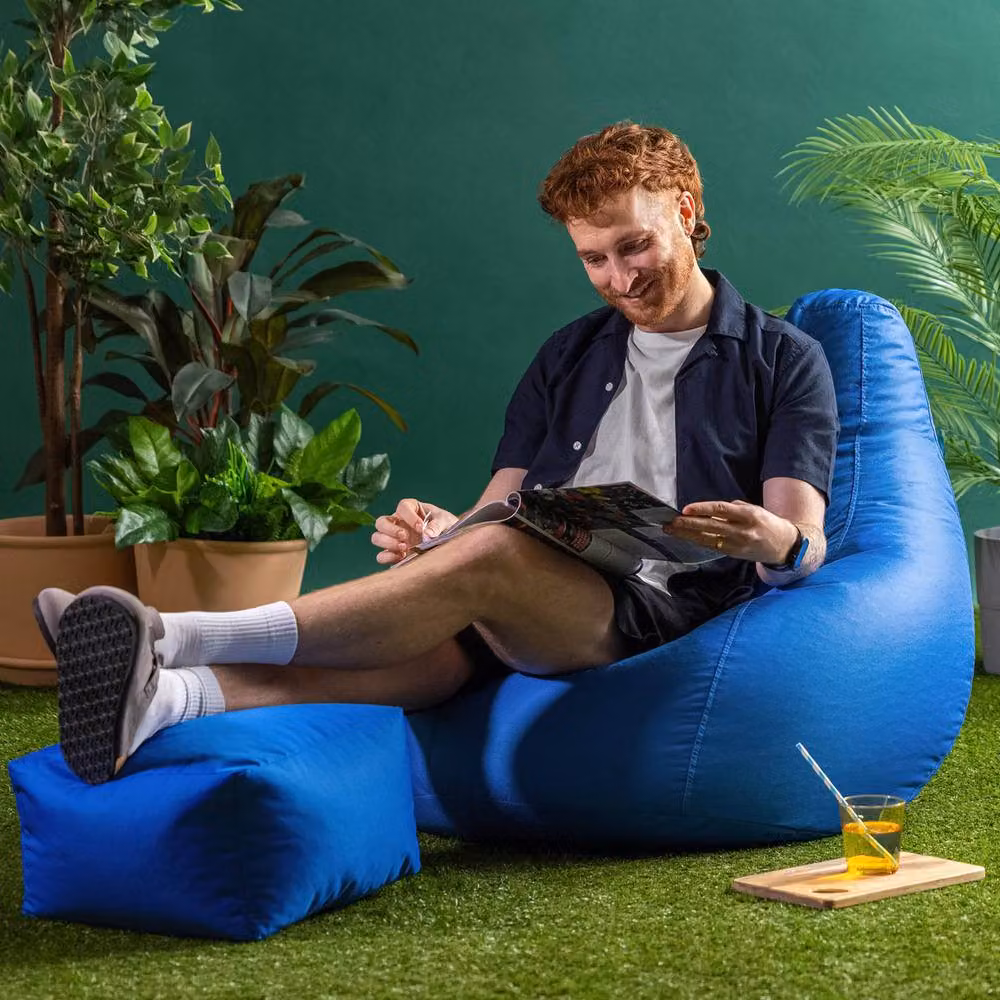 Bean Bag Bazaar Outdoor and Indoor Bean Bag with Footstool and Filling in Blue – 2